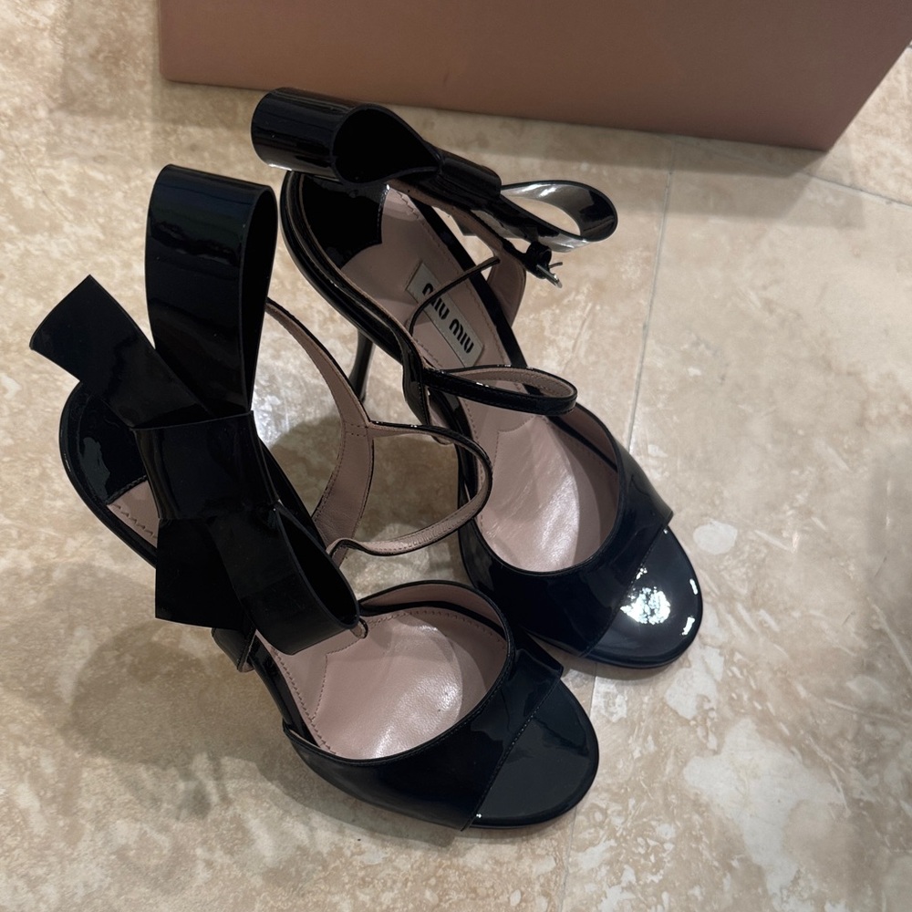 Miu Miu | Bow Embellished Ankle Strap Sandals | Used Once